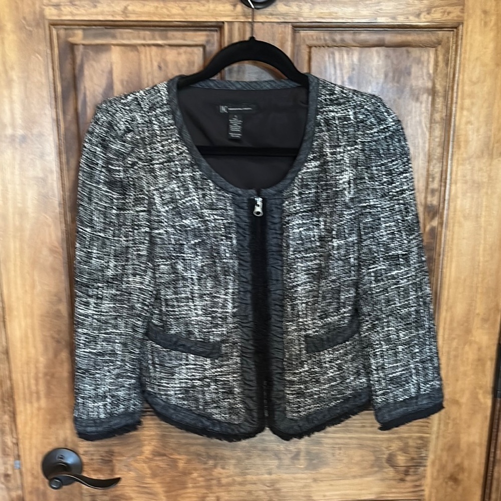 Inc International Concepts Black Gray Tweed Jacket Blazer Sz S